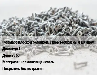 Шуруп с плоской головкой, с крестообразным шлицем 5х60 нержавеющая сталь без покрытия